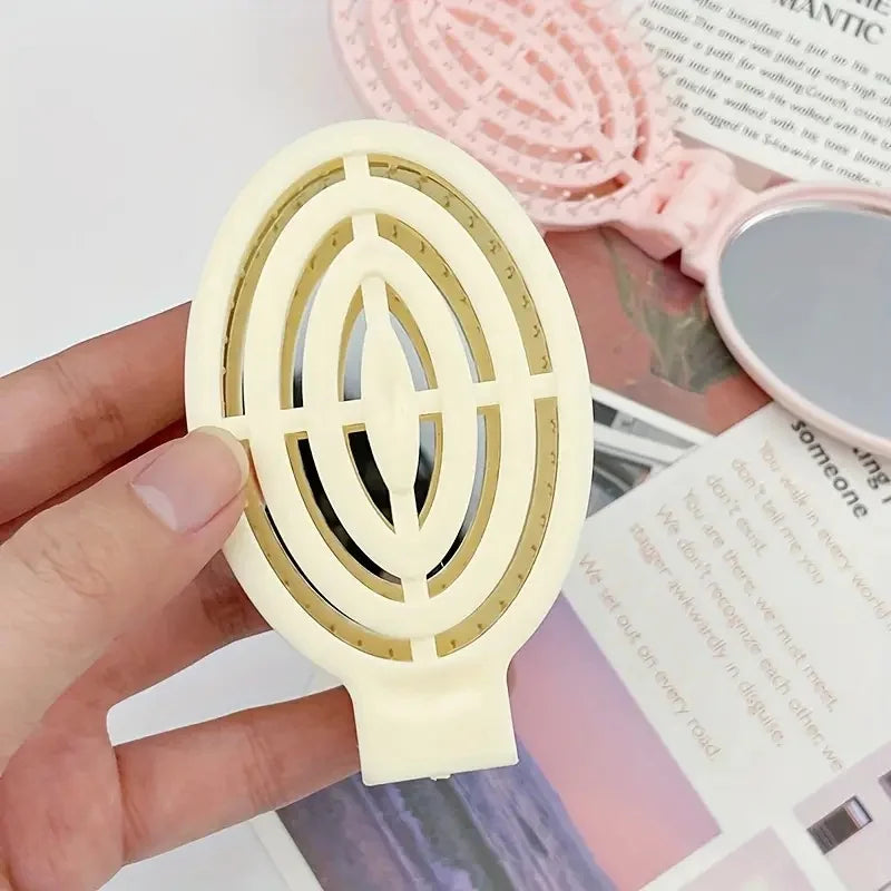 Portable Folding Hair Comb Mirror
