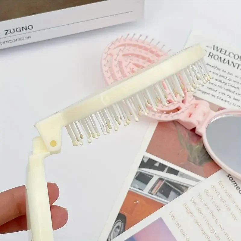 Portable Folding Hair Comb Mirror