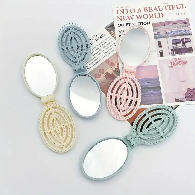Portable Folding Hair Comb Mirror