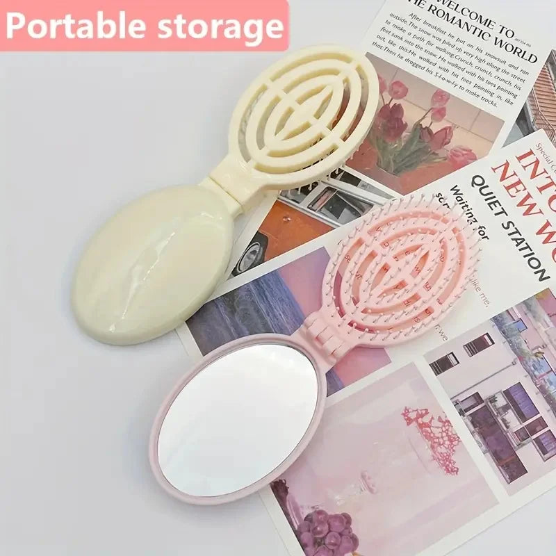 Portable Folding Hair Comb Mirror